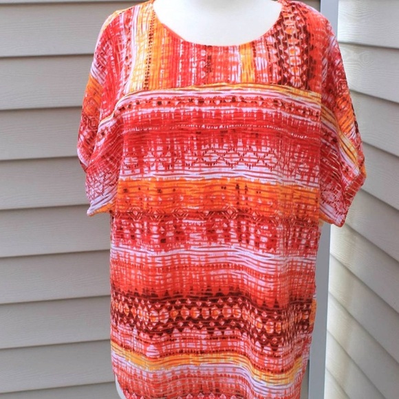 Notations 2 piece vibrant multi color short sleeve shirt blouse Size: XL - Picture 9 of 9